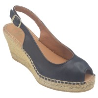 Sandales Compensées, Cuir Lisse Noir, Croacia, Toni Pons, 33 34 35