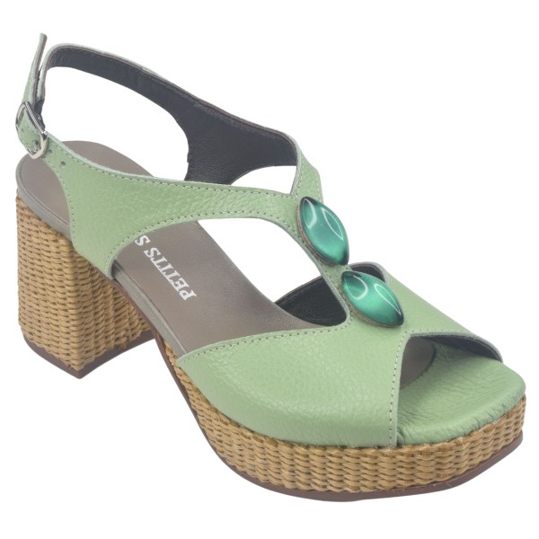 Sandales Plateforme, Cuir Craquelé Vert, 3997, Plumers, 32 33 34 35