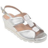 Sandales Compensées, Cuir Lisse Argent, 34764, Mella Italie, petites pointures 33 34 35