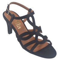 Sandales Cuir Suédine Noir, Claudia, Mella, femme petites pointures 32 33 34