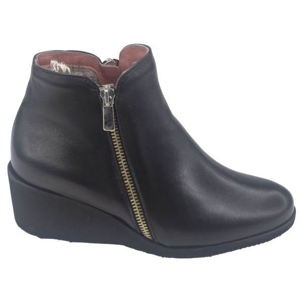 Bottines Compensées, Cuir Lisse Noir, Mella Italie, femme petites pointures 32 33 34 34.5