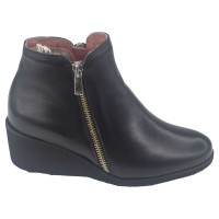 Bottines Compensées, Cuir Lisse Noir, Mella Italie, femme petites pointures 32 33 34 34.5