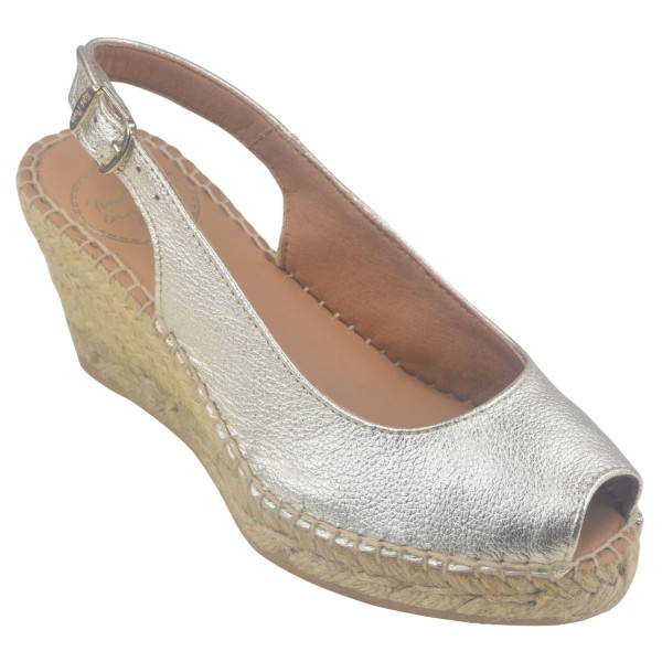 Sandales Compensées, Cuir Doré, Croacia, Toni Pons, femme petites tailles 33 34