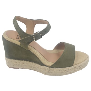 Sandales Compensées Agnes-A, Cuir Suédine Vert Kaki, Toni Pons 33 34