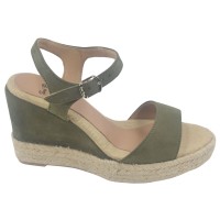 Sandales Compensées Agnes-A, Cuir Suédine Vert Kaki, Toni Pons 33 34