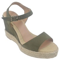 Sandales Compensées Agnes-A, Cuir Suédine Vert Kaki, Toni Pons 33 34