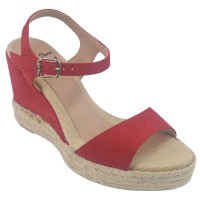 Sandales Compensées Agnes-A, Cuir Suédine Rouge, Toni Pons, 33 34