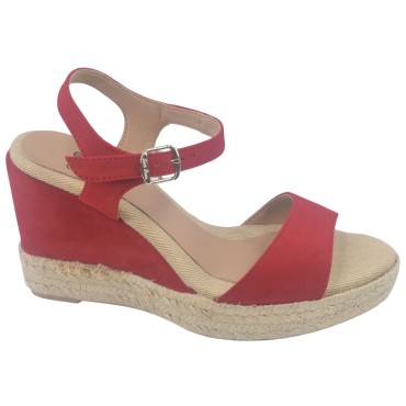 Sandales Compensées Agnes-A, Cuir Suédine Rouge, Toni Pons