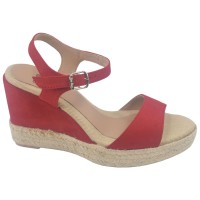 Sandales Compensées Agnes-A, Cuir Suédine Rouge, Toni Pons