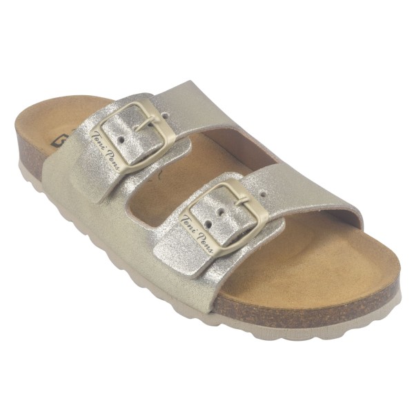Mules Ajustables, Cuir Or, Ghana-QT, Toni Pons