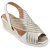 Sandales Compensées, Cuir Lisse Blanc et Or, 35742, Mella Italie, petites pointures 33 34