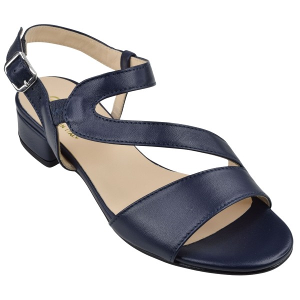 Sandales cuir bleu marine Ellen petit talon 2,5 cm – vue 3/4