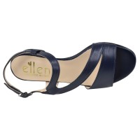 Sandales petit talon cuir bleu marine Ellen – détail brides