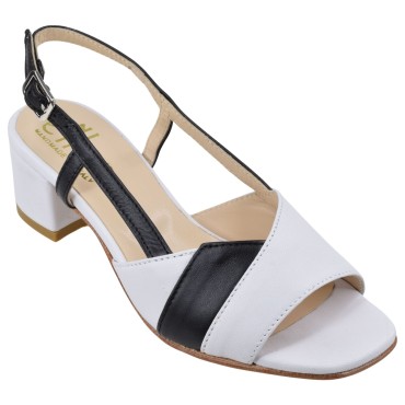 Sandales femme cuir blanc et noir Ellen talon 4 cm – vue 3/4