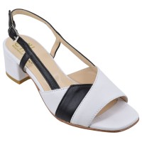 Sandales femme cuir blanc et noir Ellen talon 4 cm – vue 3/4