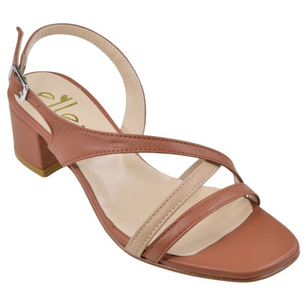Sandales femme cuir marron et nude Ellen talon 4 cm – vue 3/4