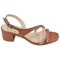 Sandales cuir marron et nude à brides Ellen – vue de profil