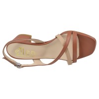 Sandales cuir marron et nude talon 4 cm Ellen – détail brides