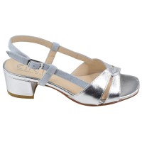 Sandales cuir argent et daim bleu ciel à brides Ellen – vue de profil