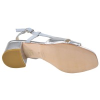 Sandales Ellen fabriquées en Italie cuir argent et daim bleu ciel – semelle