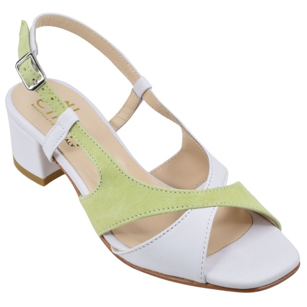 Sandales cuir blanc et vert Ellen modèle 470 – petites pointures femme
