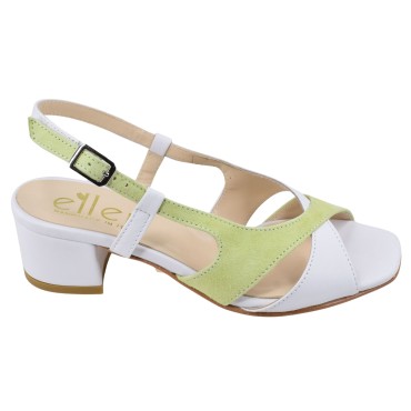 Sandales femme cuir blanc et daim vert 4 cm – vue de profil