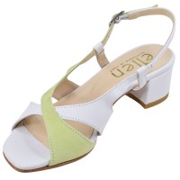Sandales cuir blanc et vert petites pointures – vue trois-quarts