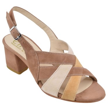 Sandales daim tricolores camel Ellen modèle 513 – petites pointures femme