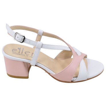 Sandales cuir blanc et rose talon 5 cm – vue de profil