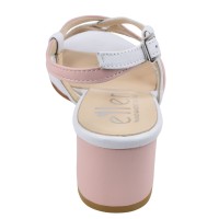 Sandales femme cuir blanc et rose – vue arrière du talon