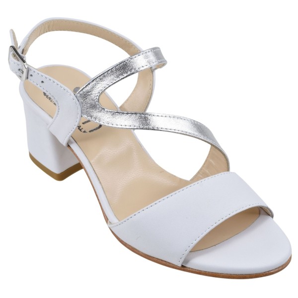 Sandales mariage cuir blanc et argent talon 5 cm – petites pointures femme 32 33 34