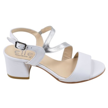 andales femme cuir blanc et argent – petites pointures – vue de profil