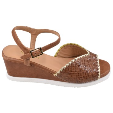 Sandales compensées marron talon 5 cm – profil extérieur