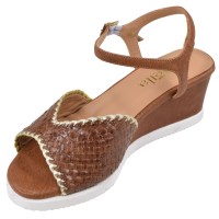 Sandales compensées cuir tressé marron Mella 35749 – vue de trois quarts