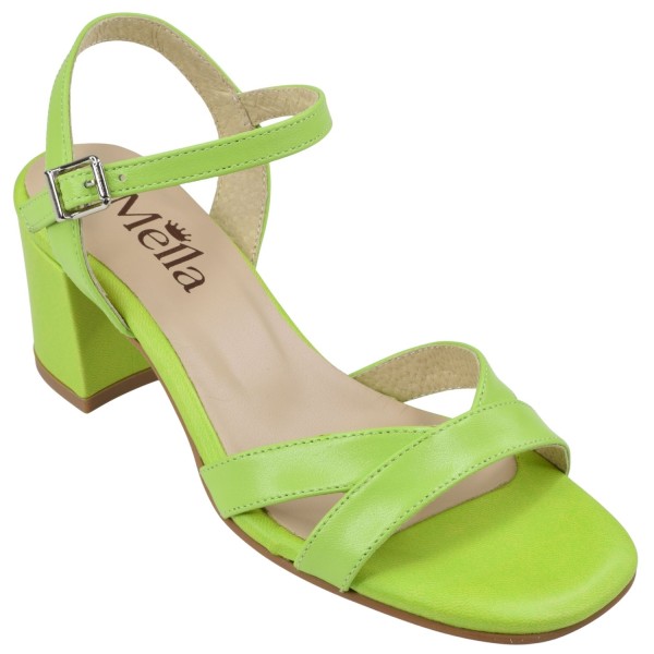 Sandales cuir lisse vert citron vert Mella – vue extérieure