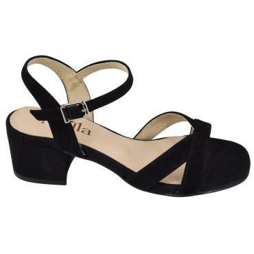 Sandales petites pointures 33 34 daim noir vue profil