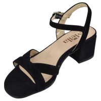 Sandales Mella Espagne daim noir vue 3/4