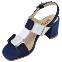 Sandales Mella Espagne bleu marine et argent vue 3/4