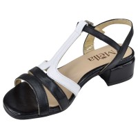 Sandales cuir noir et blanc vue 3/4