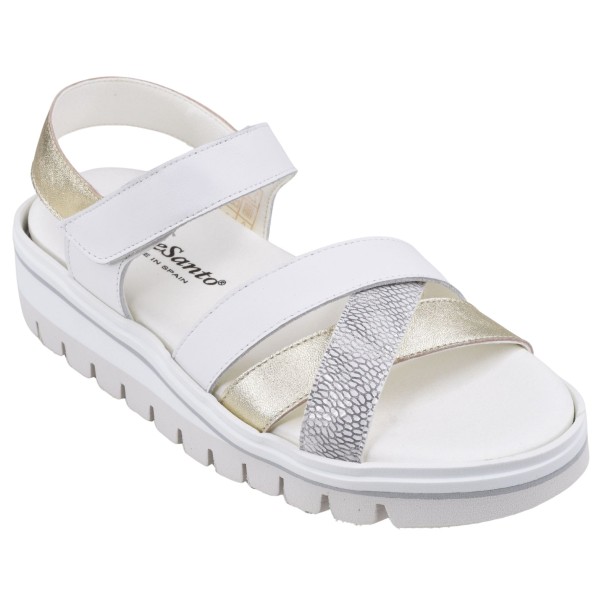 sandales confort Piesanto 260784 cuir blanc cuir doré vipérine petites pointures 33 34 vue trois quarts externe