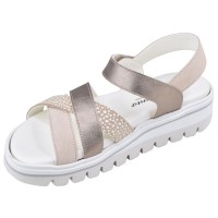 sandales confort femme Piesanto 260784 cuir bronze beige imprimé vue trois quarts interne