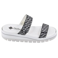 mules femme confort Piesanto 240081 cuir noir et blanc motif graphique vue profil externe