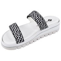 mules confort femme Piesanto 240081 cuir noir et blanc motif géométrique vue trois quarts interne