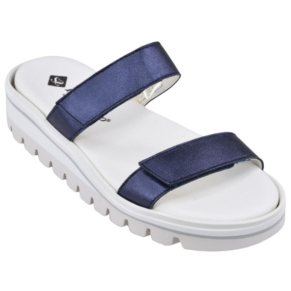 mules confort Piesanto 240081 cuir satiné bleu marine petites pointures 33 34 vue trois quarts externe