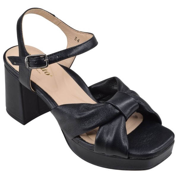 sandales plateforme Piesanto 240279 cuir noir petites pointures 33 34 vue trois quarts externe