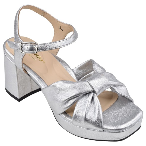 sandales plateforme Piesanto 240279 cuir argent petites pointures 33 34 vue trois quarts externe