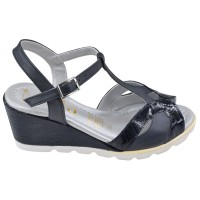 sandales compensées bleu marine effet vipérine Mella Italie 1924 vue profil externe