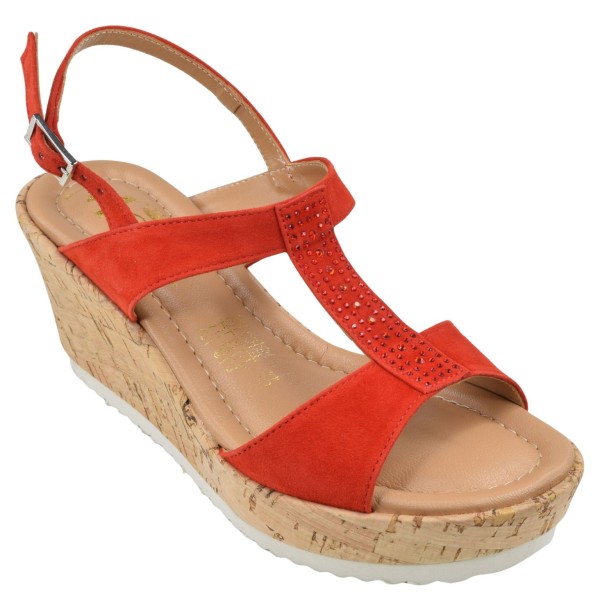 sandales compensées daim rouge Mella Italie 1699 petites pointures 33 34 vue trois quarts externe