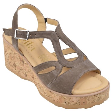 Sandales Compensées - Mella Italie 1902 – Daim Taupe, femme 32 33 34 35