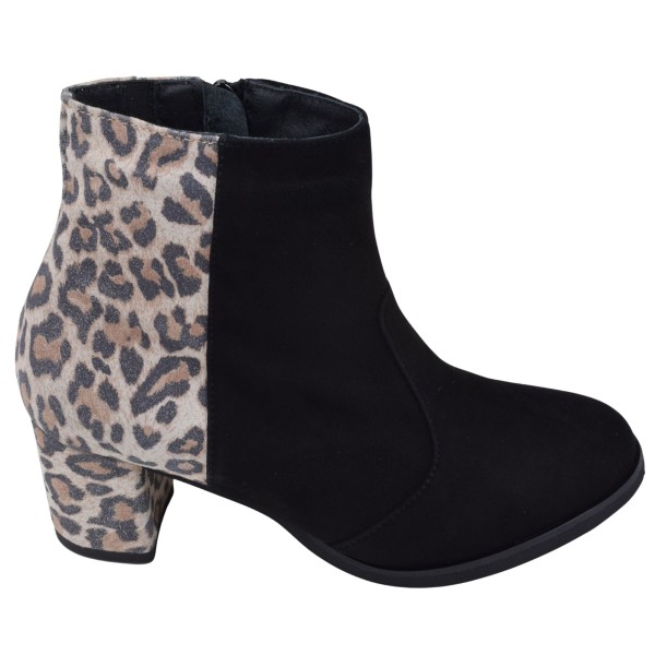 Bottines Mella Italie 2470 daim noir vue de profil imprimé léopard